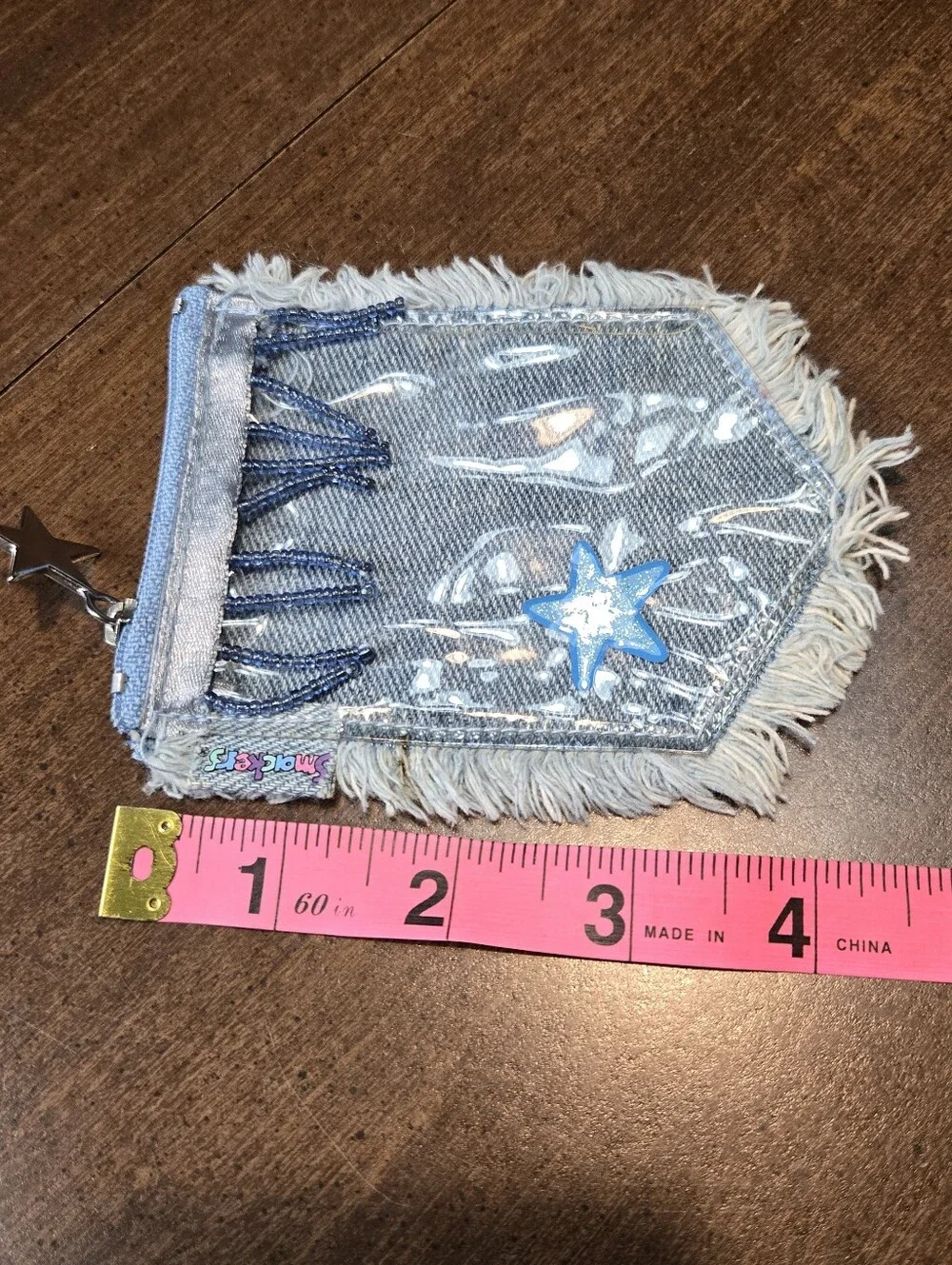 Vintage Y2K 00s Bonne Bell Lip Smacker Empty Balm Bag Dreamy Denim Frayed w/Bead